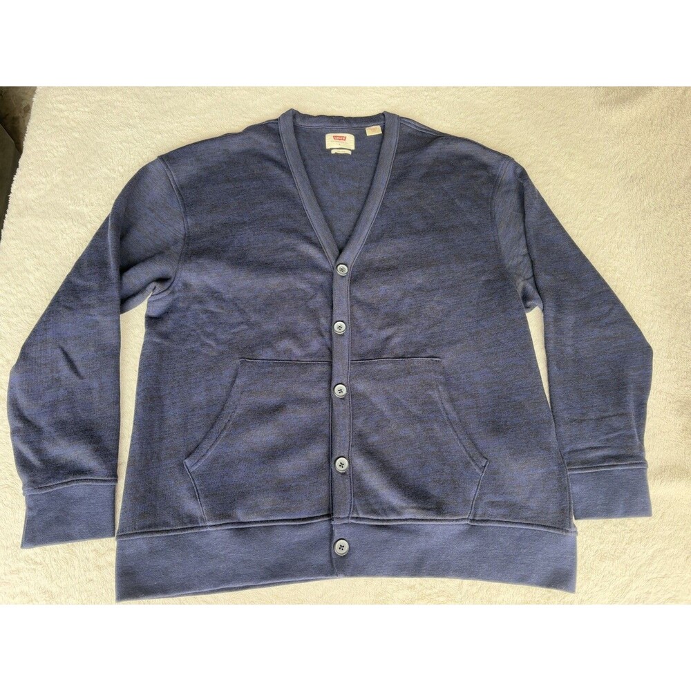 LEVI'S Cardigan 😁Sweater Knit Fleece Men's Size L Heather Blue Button Up